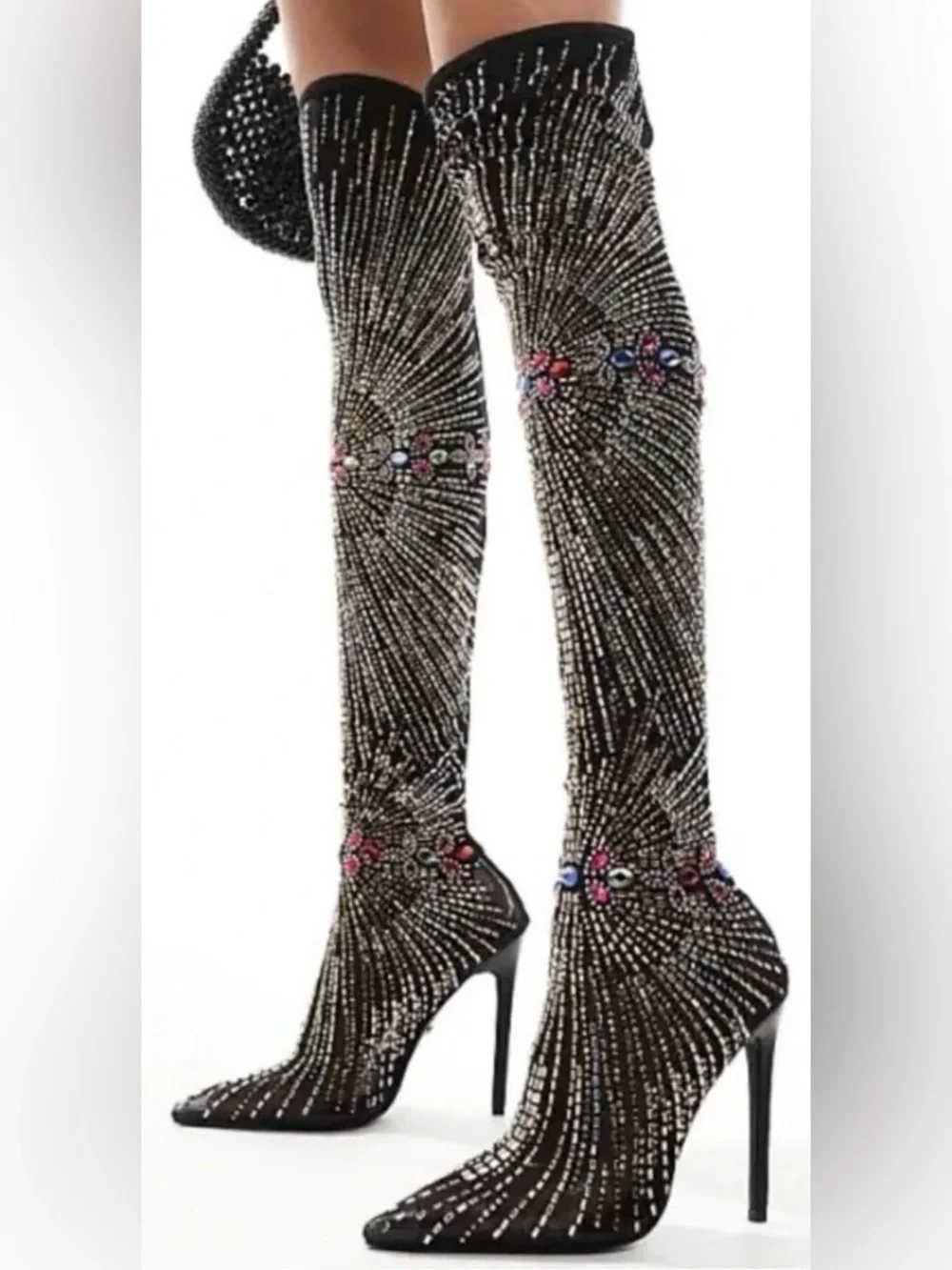 🆕 AZALEA WANG | Chevelle Over the Knee Boot in Black - Rhinestone Embellishment